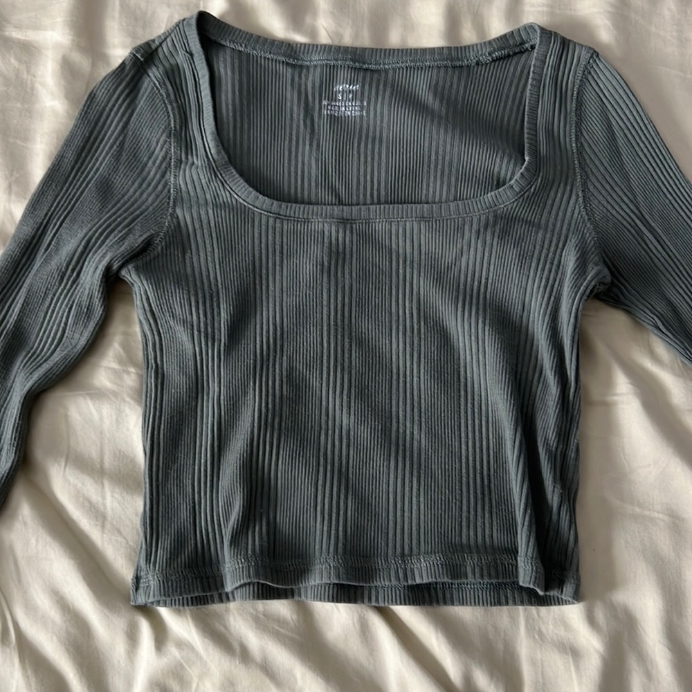 Aerie Long Sleeve Ribbed Top - Gray